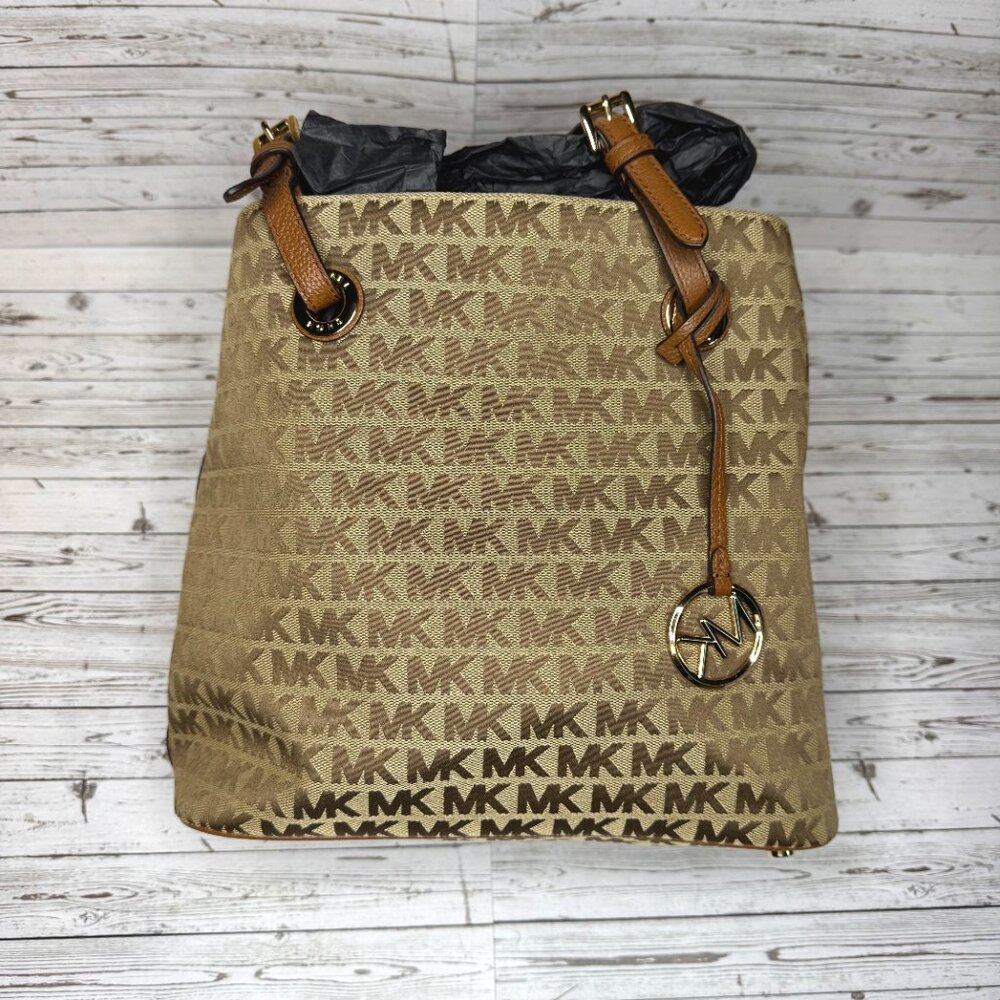 Michael Kors Set Logo Jacquard Tote Bag | Brown | Large - Picture 1 of 6